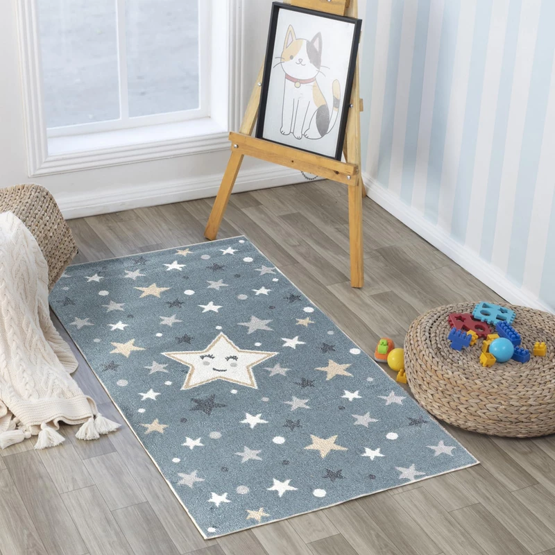 Livabliss Stars Washable Kids Rug - Childrens Rugs for Bedroom 80x150 cm, Machine Washable Animal Rug for Girls & Boys Bedroom, Playroom and Nursery Rugs - Girl, Boy, Baby, Kids Carpet, Grey