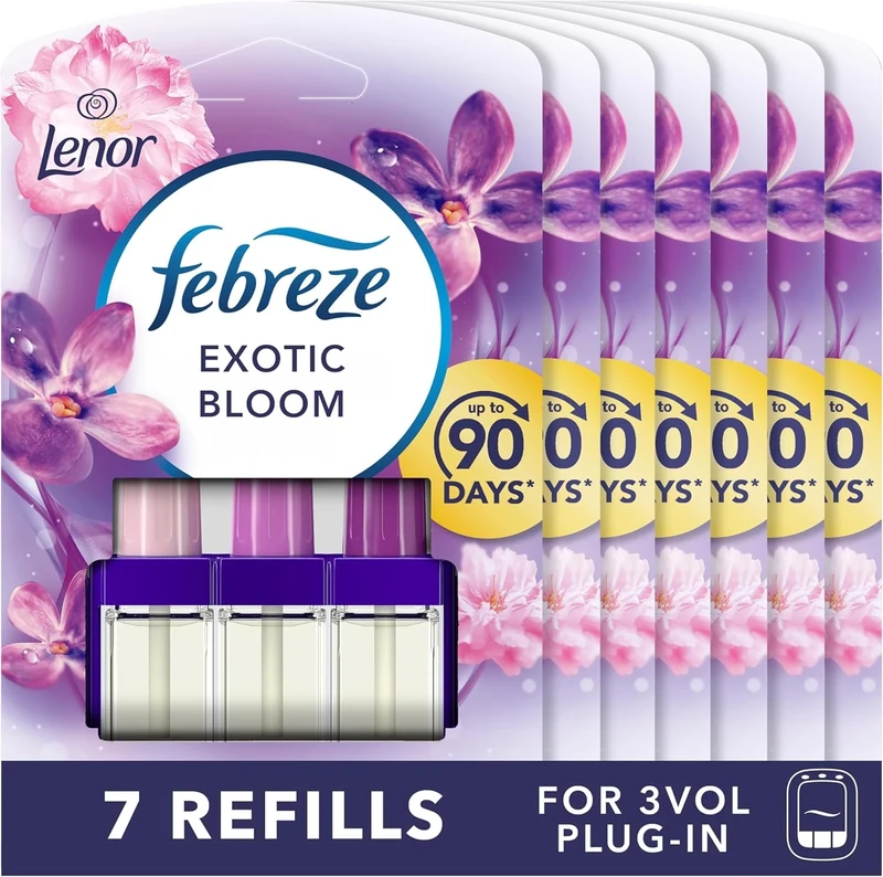 Febreze 3Volution Plug-In Air Freshener Refill, Exotic Bloom, Pack of 7 (20ML x 7), Odour Fighter & Bathroom Freshener