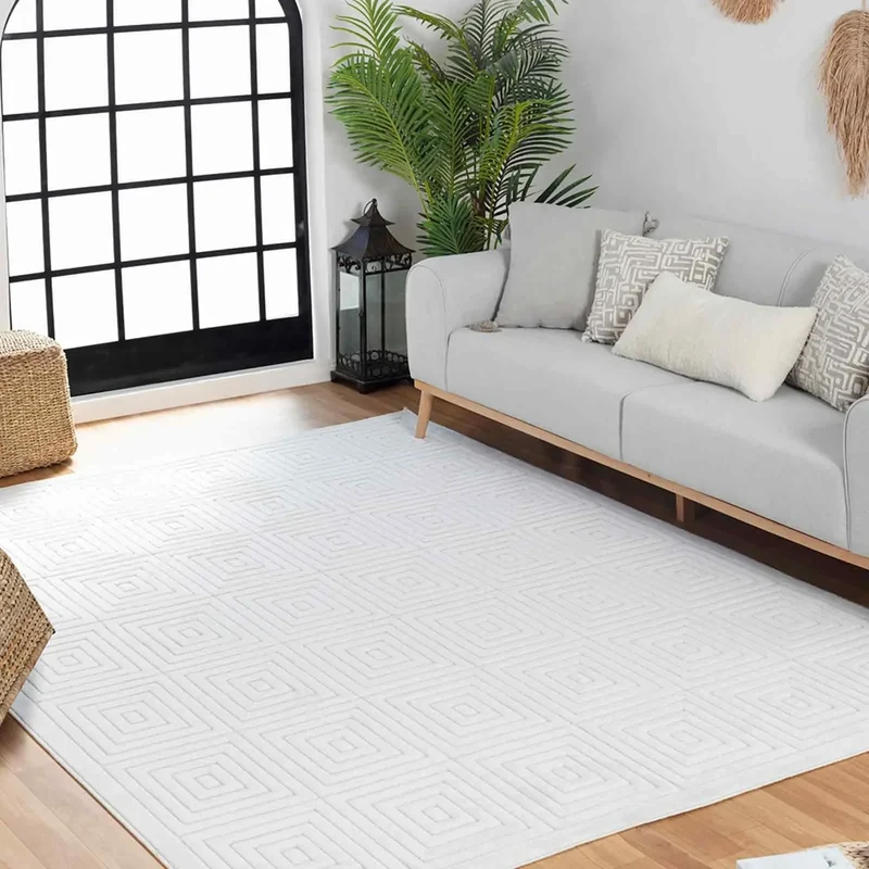 Livabliss Austin Indoor Outdoor Boho Style for Living Room 200x275 cm, Dining & Kitchen Carpet, Neutral Pattern, Waterproof, Stain Resistant, Durable – White