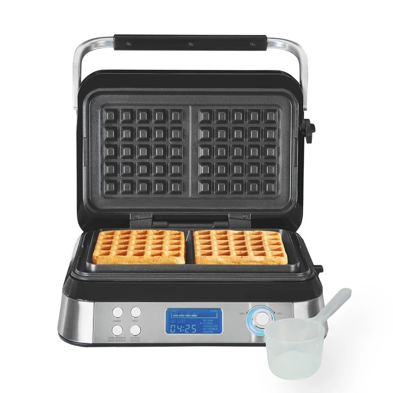 Hamilton Beach Pro Smart Waffle Maker, Non-Stick, 7 Browning Levels, 5 Programmes, Family Size, Digital Display, Overflow Protection - HB5403T, Silver - Image 1