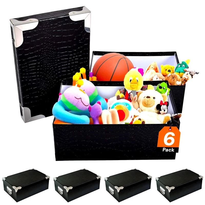 Avilia Storage Boxes Set of 6 Boxes in Different Sizes Boxes with Lids and Handles Containers for Organisation Around the House Black with Crocodile Pattern Cardboard - Image 1