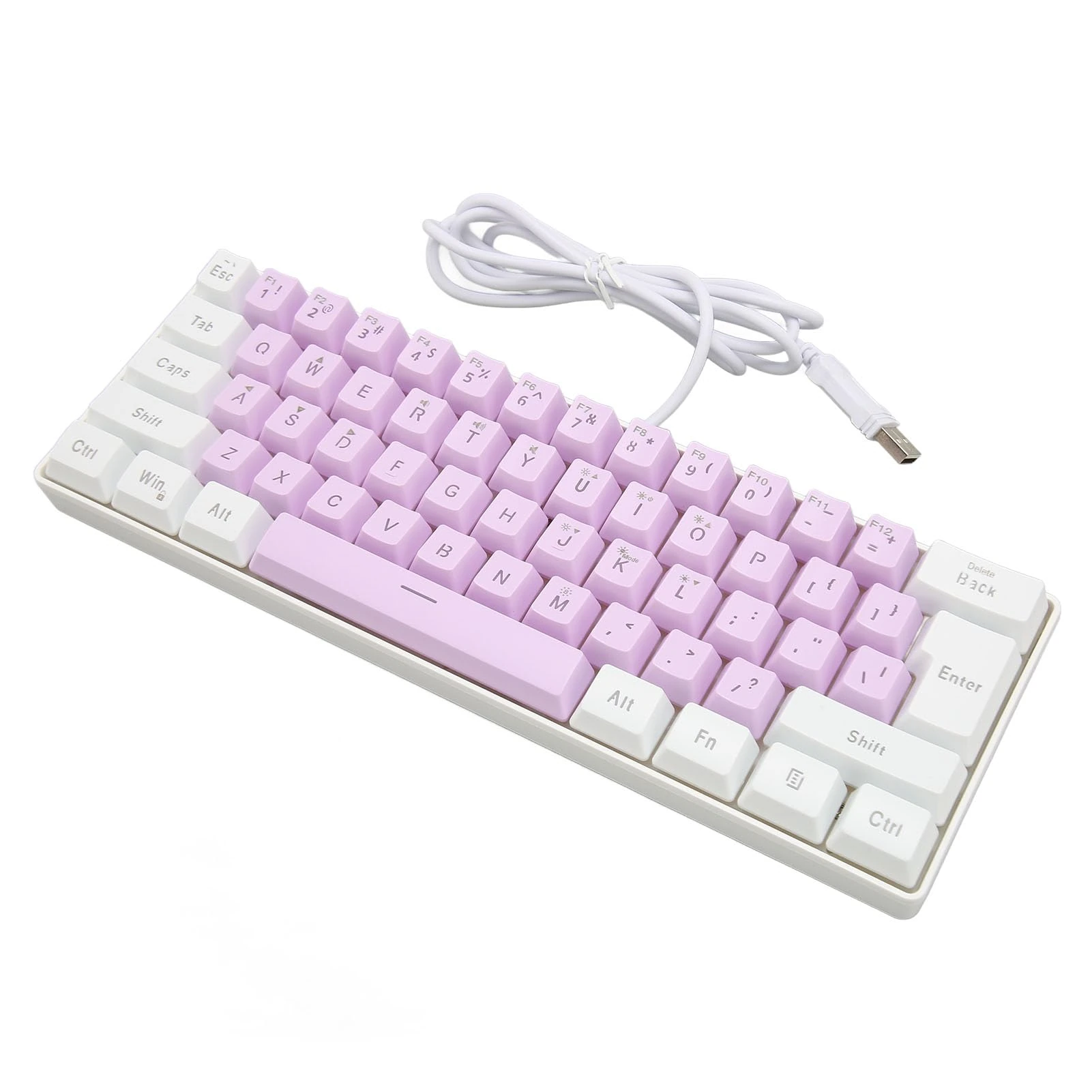 VBESTLIFE 60% Wired RGB Gaming Keyboard, 61 Keys Compact Mechanical Keyboard, Office Computer Keyboard for PC, for PS4, for Xbox ONE Gamer (White Purple)