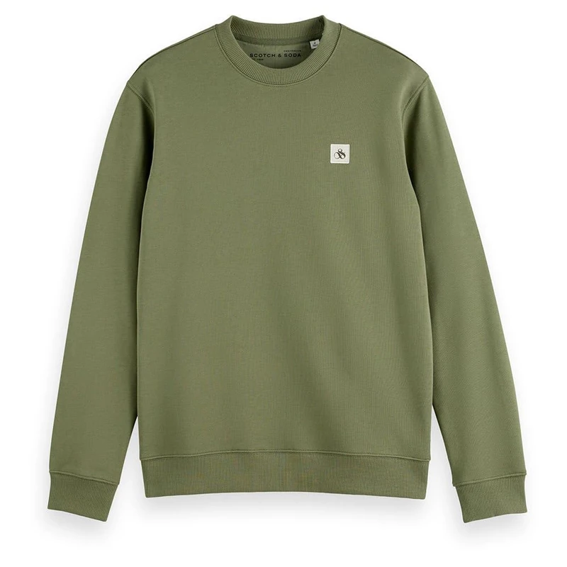Scotch & Soda Men's Essential Badge Crew Sweat Sweatshirt, Green Ivy, S