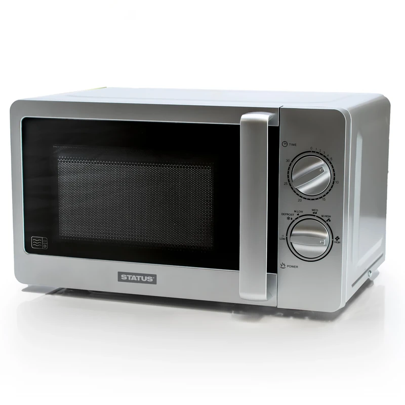 STATUS Vermont Microwave Oven, 800W Silver Manual Microwave with 20L Capacity, 5 Power Levels, 30 Minute Timer, Freestanding Worktop Appliance for Everyday Reheating and Cooking, (VERMONT1PKB)