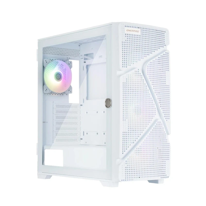ENERMAX MarbleShell Mesh MS31, ARGB Compact Value Mid-Tower Gaming PC Case, High Airflow, E-ATX, ATX M/B, Tempered Glass, 4x ARGB 120mm PWM Fan Included, 2x USB3.0 & USB3.2 Type C, 420mm AIO, White