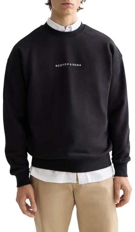 Scotch & Soda Mens Core - Logo Front Chest Sweatshirt, Black, XXL UK