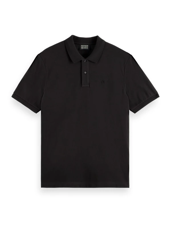 Scotch & Soda Mens Logo Polo Shirt, Black, L UK