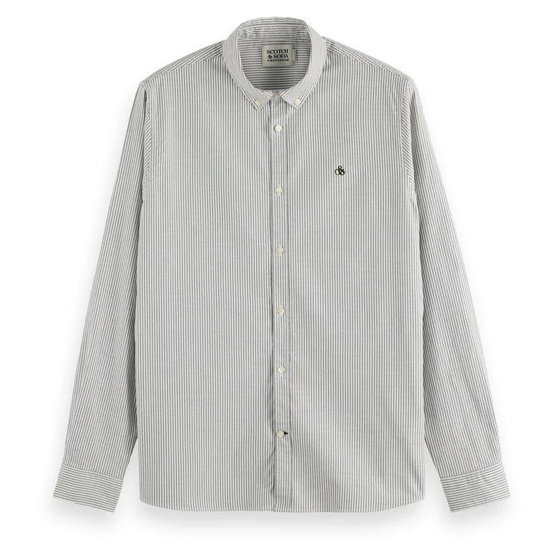 Scotch & Soda Men's Seasonal Essentials Oxford Shirt, Green Stripe 6048, L