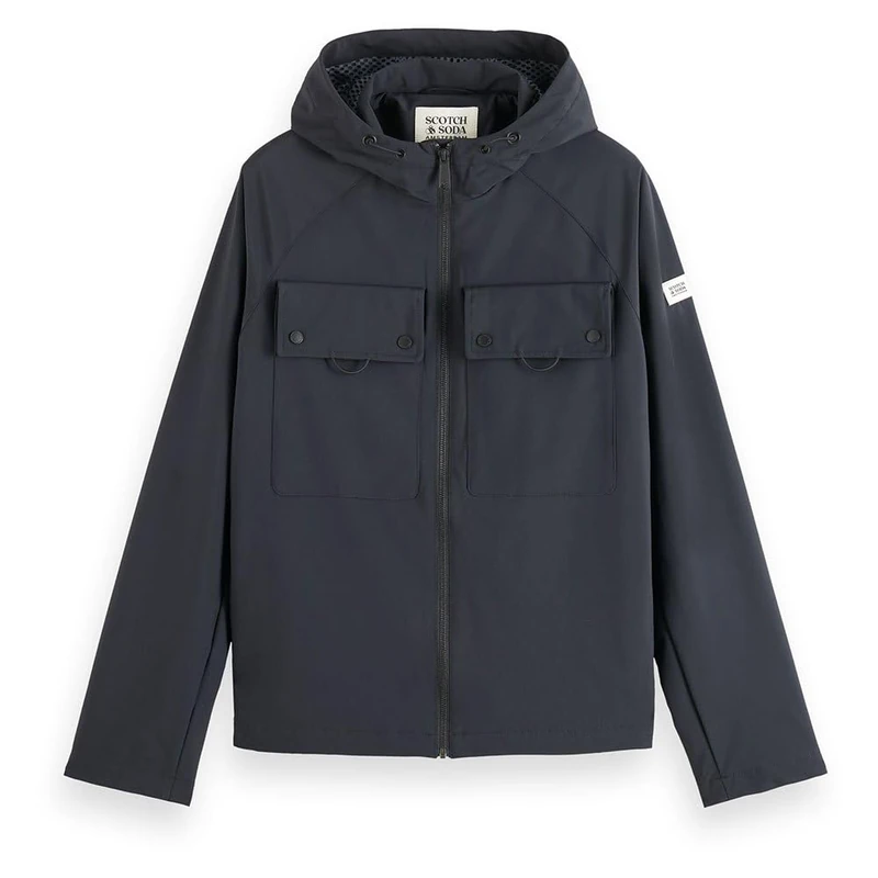 Scotch & Soda Men's Hooded Softshell Jacket Anorak, Black 0008, XL