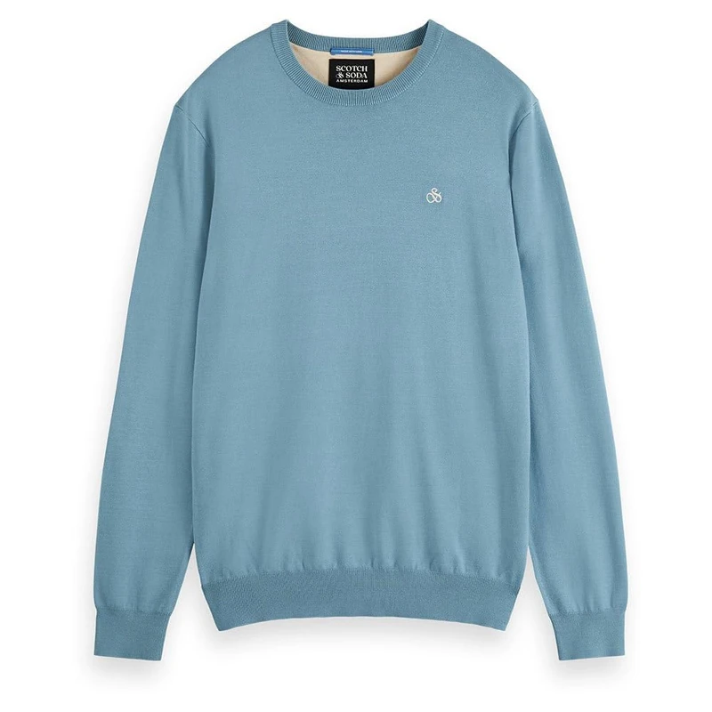 Scotch & Soda Men's Essential Crewneck Pullover Sweater, Bay Blue, S