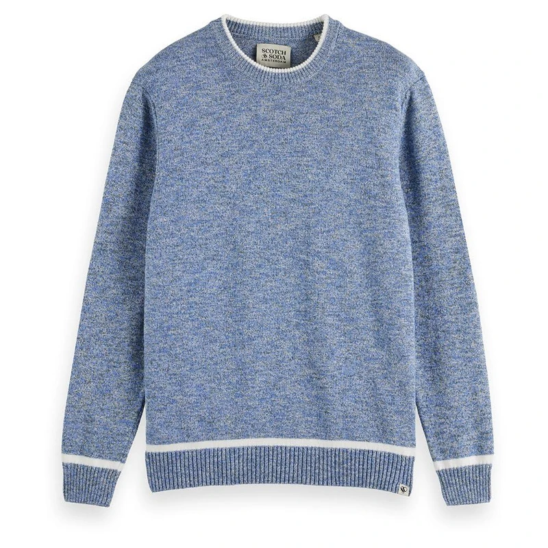 Scotch & Soda Men's Regular Crew Neck Cotton Blend Pullover Sweater, Blue Melange 0886, L