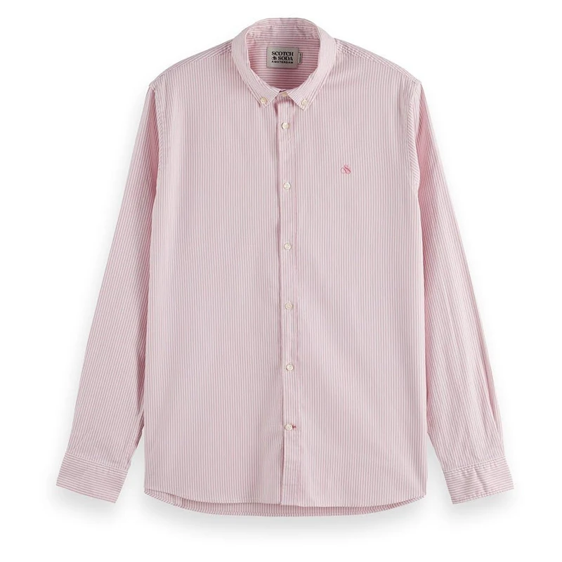 Scotch & Soda Men's Seasonal Essentials Oxford Shirt, Pink Stripe 6099, M