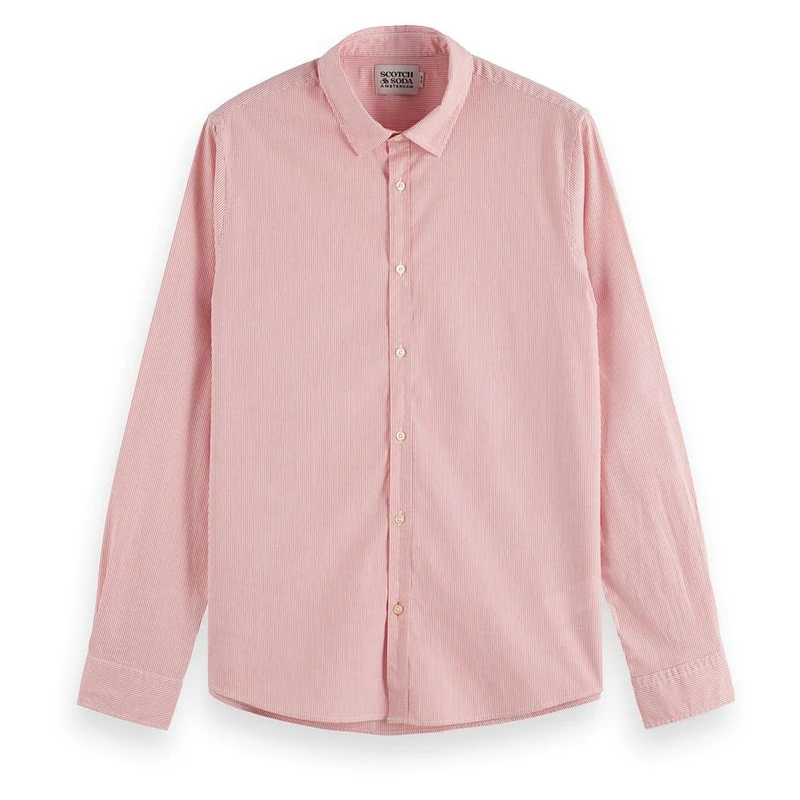 Scotch & Soda Men's Seasonal Essentials Poplin Shirt, Pink Stripe 6099, L