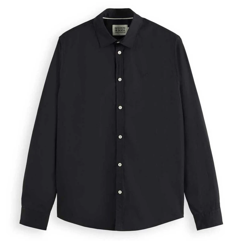 Scotch & Soda Men's Core-Poplin Solid Shirt, Black, XL