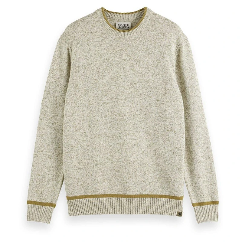 Scotch & Soda Men's Regular Crew Neck Cotton Blend Pullover Sweater, White Melange 1297, M