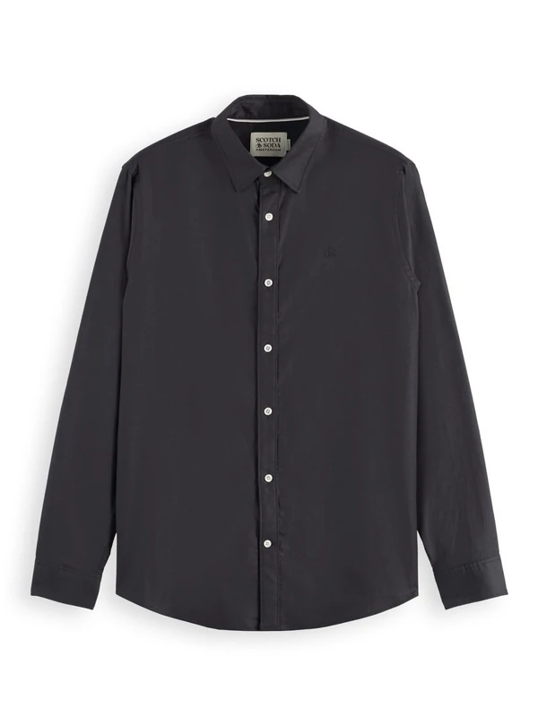 Scotch & Soda Men's CORE-Oxford Solid Shirt, Black, L