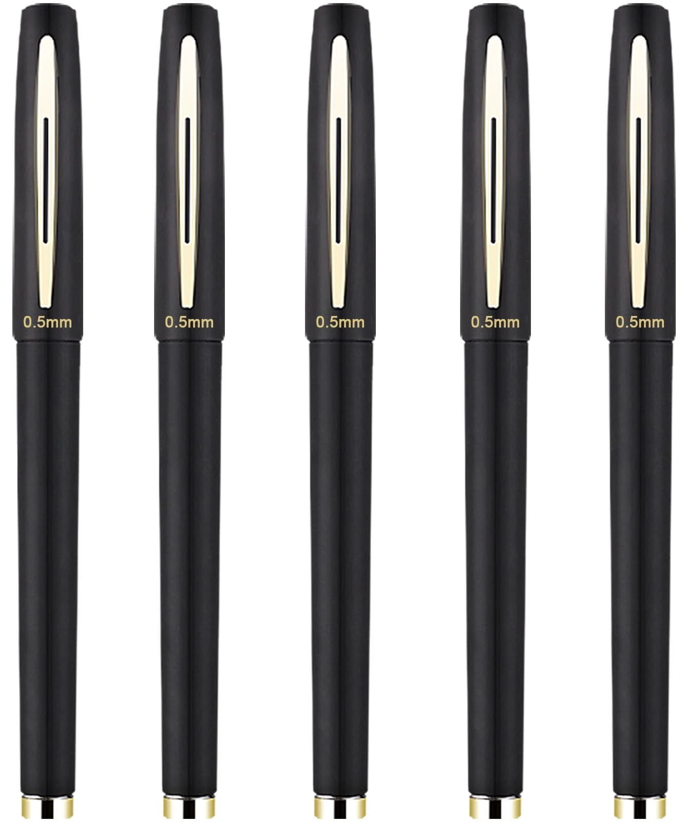 Black Ink Rollerball Pens Fine 0.5mm Ballpoint Tip (Pack of 5)