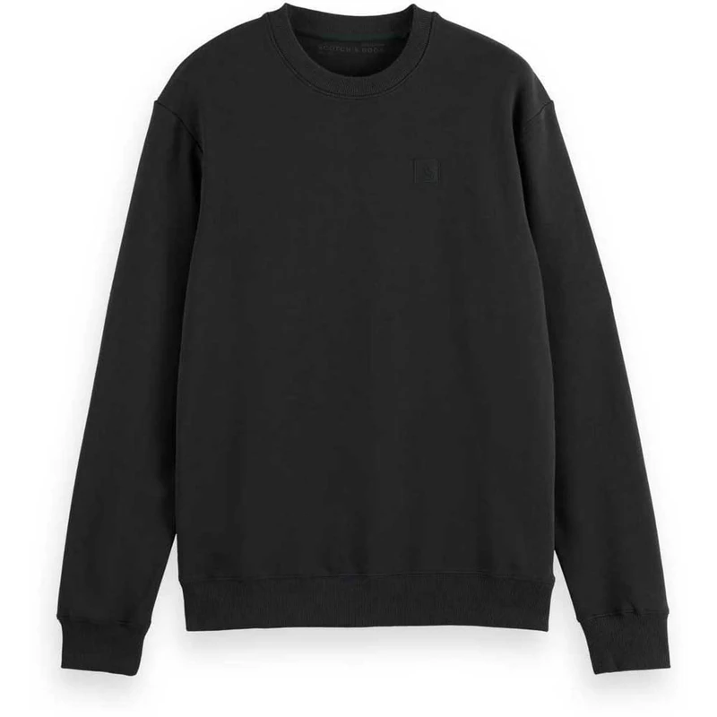 Scotch & Soda Mens Essential Badge Logo Crewneck Sweatshirt, Black, XL UK