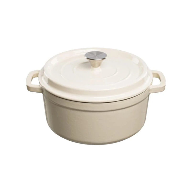 GRAND FEU Dutch Cast Iron Stock Pot - Enameled Cast Iron Stock Pot with Lid and Wide Handles for Cooking in Cooking, Braising, 3.5L Capacity, White