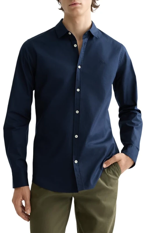 Scotch & Soda Men's Core-Poplin Solid Shirt, Night, M