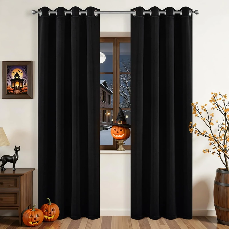 Joydeco Blackout Curtains 108 Inch Long 2 Panels Set, Thermal Insulated Long Curtains& Drapes 2 Burg, Room Darkening Grommet Drapes for Living Room Bedroom Window (Black, W52 x L108 Inch)