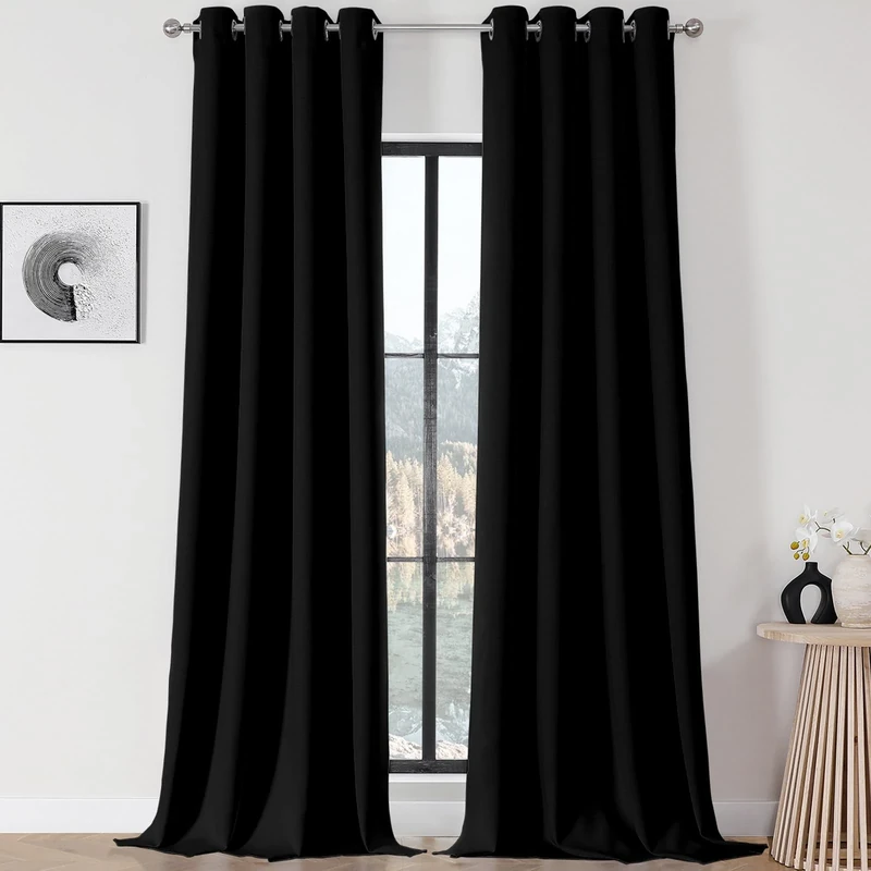 Joydeco Blackout Curtains 120 Inch Length 2 Panels Set, Thermal Insulated Long Curtains& Drapes 2 Burg, Christmas Curtains for Living Room Bedroom Window(Black, W52 x L120 Inch)