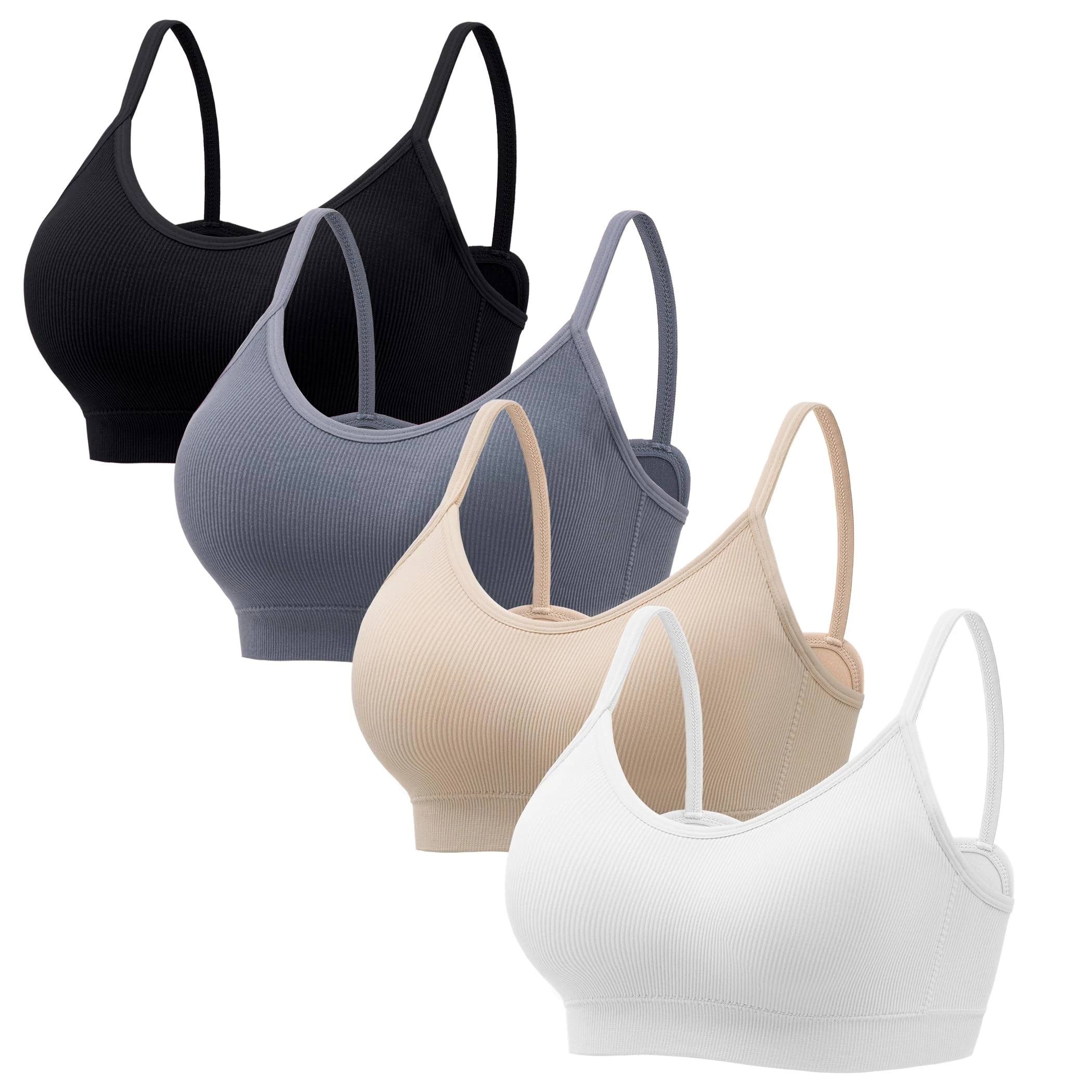 HBselect 4 Pack Sports Bra for Women Comfort Wireless Seamless Bras Padded T-Shirt Bralettes Cami Bras for Ladies Girls Vest Style Athletic Wirefree Wrap Chest Crop Top for Yoga Fitness Exercise