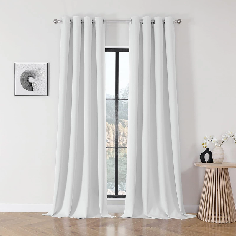 Joydeco Blackout Curtains 108 Inch Length 2 Panels Set, Thermal Insulated Long Curtains& Drapes 2 Burg, Room Darkening Grommet Drapes for Bedroom Living Room Window(Greyish White, W52 x L108 Inch)