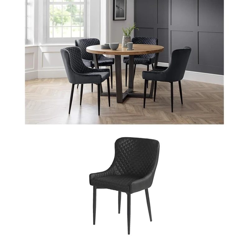 Julian Bowen Set of Brooklyn Oak Round Table & 4 Luxe Black Chairs