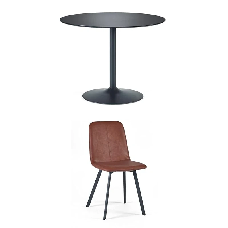 Julian Bowen Set of Nero 100cm Round Table & 4 Goya Antique Brown Chairs