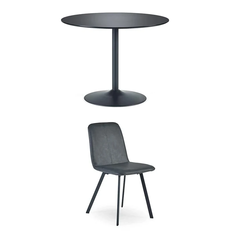 Julian Bowen Set of Nero 100cm Round Table & 4 Goya Antique Black Chairs