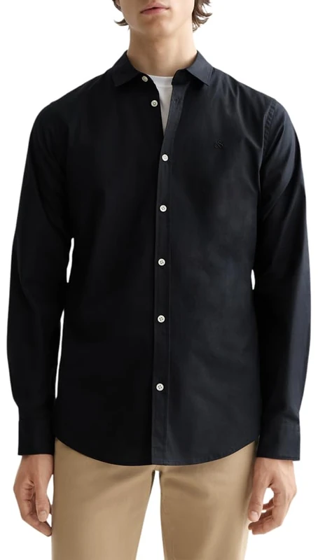 Scotch & Soda Men's Core-Poplin Solid Shirt, Black, M