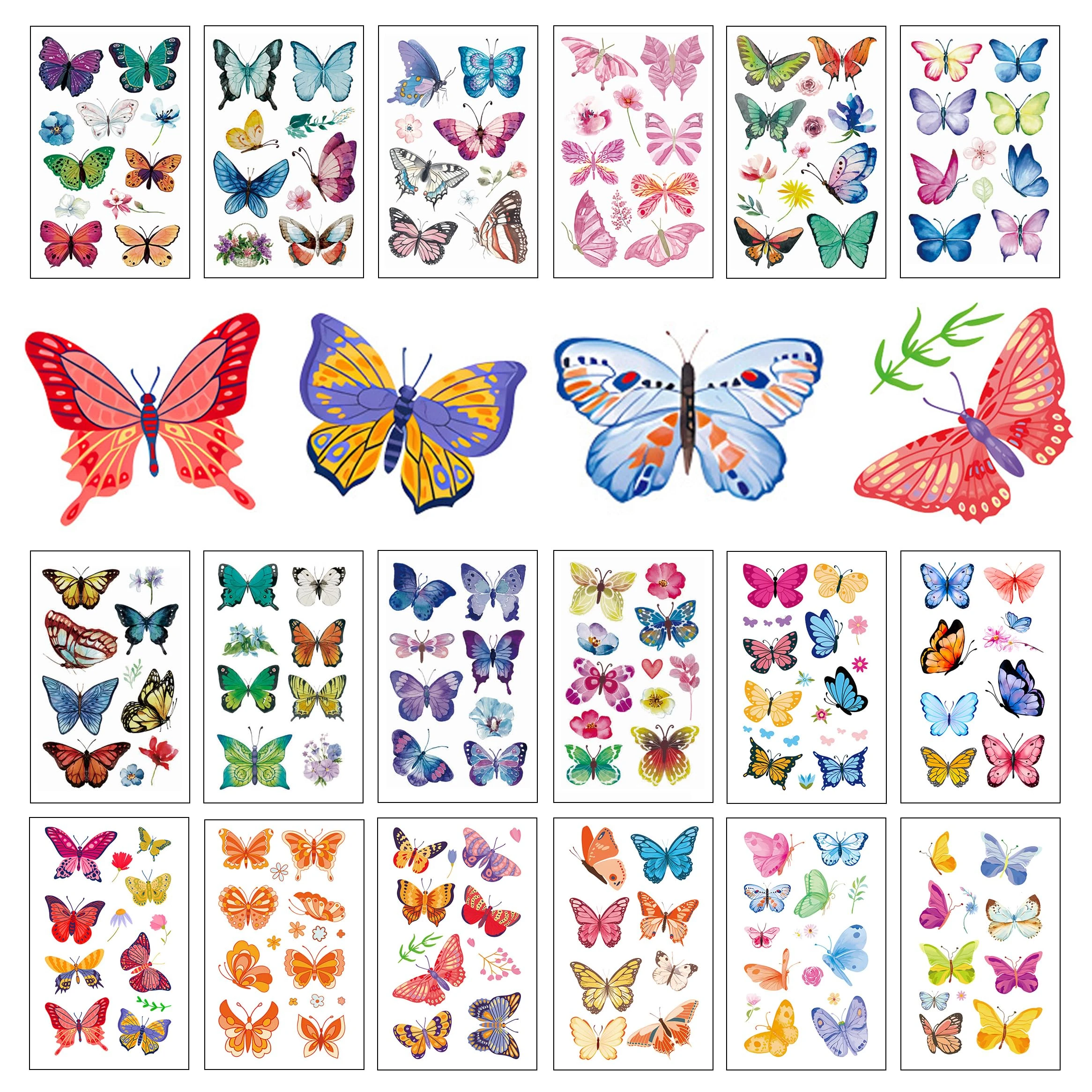 18 Sheets Beautiful Realistic Butterfly Temporary Tattoos fake tattoo for Women Teen Girls kids Children Butterfly