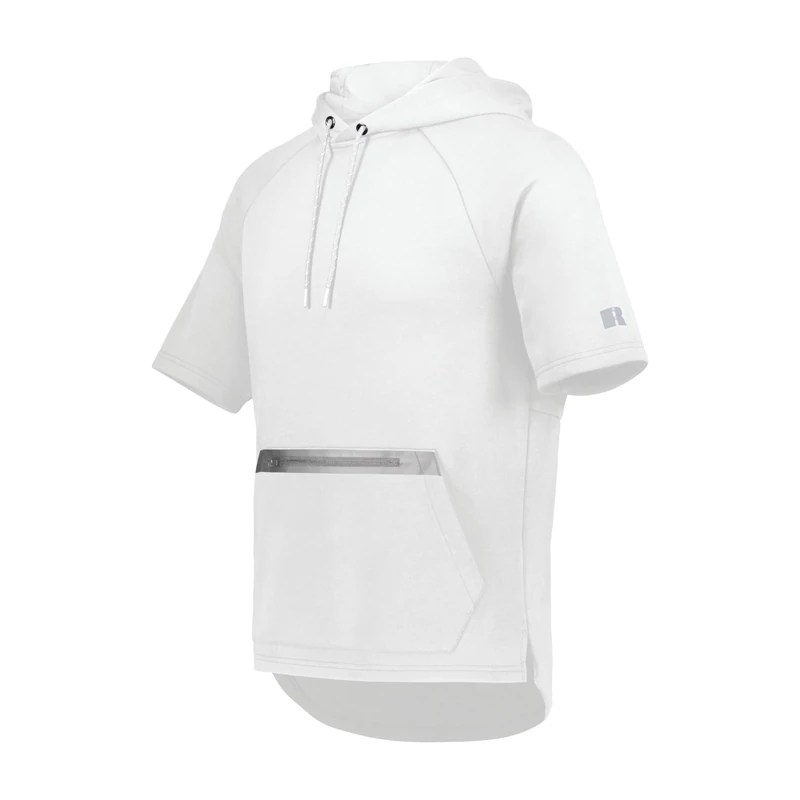 Russell Athletic Legend Tech Fleece Hoodie - Warm, Breathable Cage Jacket with Pocket - Outdoor & Everyday Comfort!, White/Grid Iron Silver, 3XL