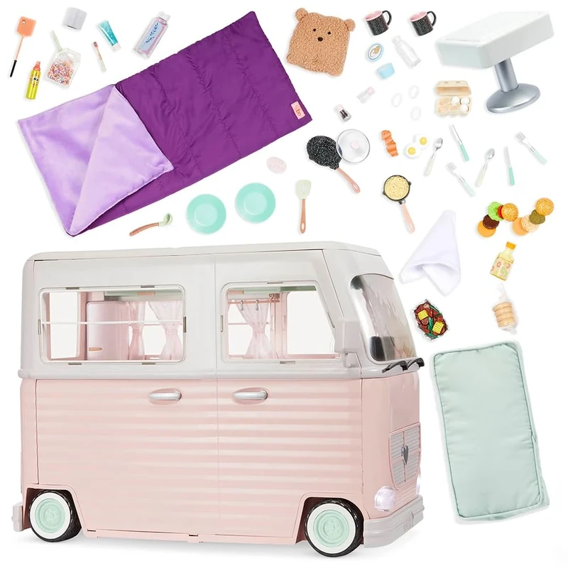 Our Generation – 18-Inch Doll Accessories – Camper Playset – 58 Pieces – Toy Vehicle with Electronics – Pretend Play 3+ Years– RV Country Cruising