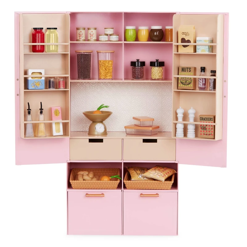 Our Generation - Pretty Pantry - Home Kitchen Furniture Set - Pretend Food Items - 18-Inch Doll Accessories - Imaginative Play - Toy for Kids 3 Years +