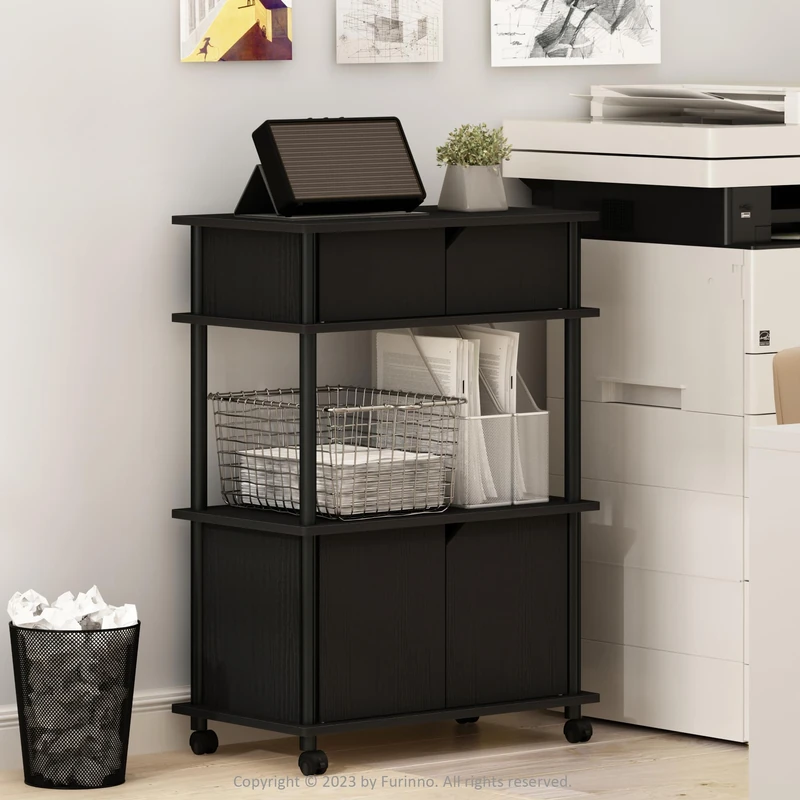 Furinno Turn-N-Tube Printer Stand with Storage, 4-Tier Printer Table with with Storage Cabinet and Casters, Open Frame Standing Shelf, for CPU, Office Supplies, Home Office, Americano