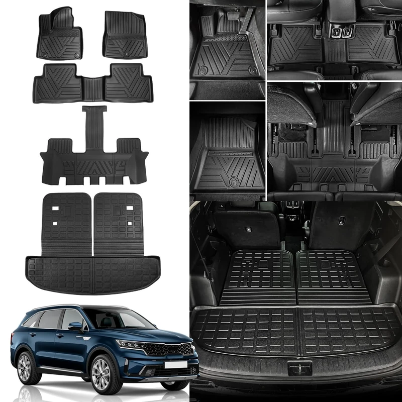Rongtao Floor Mats & Backrest Mat for 2021-2024 Kia Sorento 6/7 Seats - Trunk & Back Seat Cover Protector