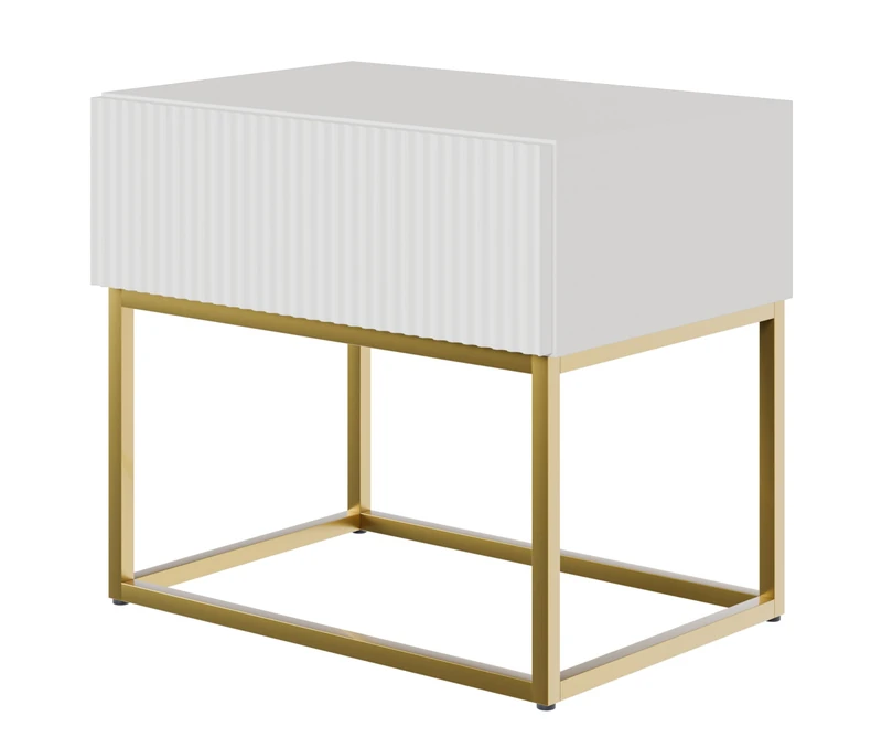 Selsey Veldio Bedside Table with Drawer, White with Gold Metal Frame, 50 cm