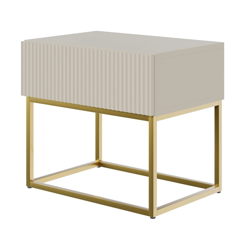 Selsey Veldio Bedside Table with Drawer Grey Beige Golden Legs