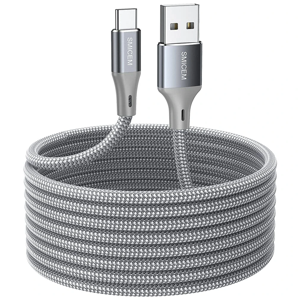 SMICEM USB Type C Cable 5M, USB A to USB C Extra Long Durable Nylon Braided Fast Charge Cable, Compatible Galaxy S8 S9 S10 LG G6 G7 V20 V30 V40 Note 8 9 10 and More (Assorted colors)