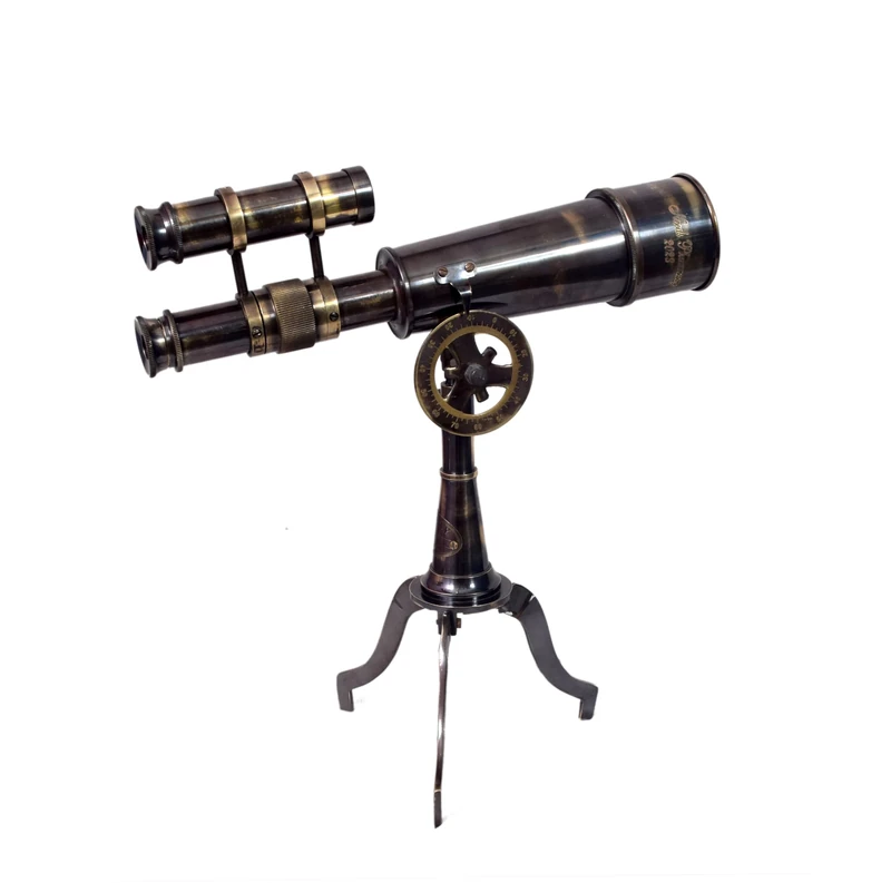 BAZROSS Vintage Brass Telescope on Tripod Stand DF Lens Antique Desktop Brass Telescope Royal Spyglass Nautical Beautiful On Brass Tripod Stand (Black Antique)