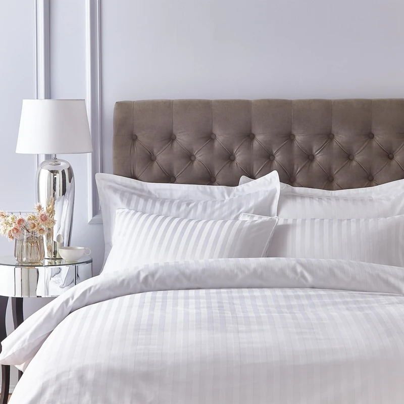 Bianca 200 Thread Count Cotton Sateen Stripe Super King Duvet Cover Set with Pillowcases White