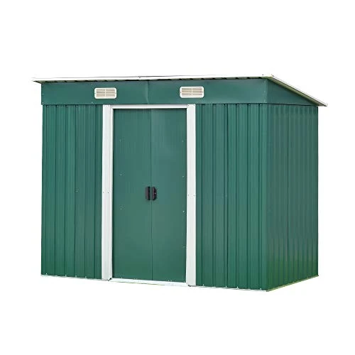 Panana Metal Garden Shed Storage Sheds Heavy Duty Outdoor FREE Base Foundation Green/Grey Color (6x4 Green)