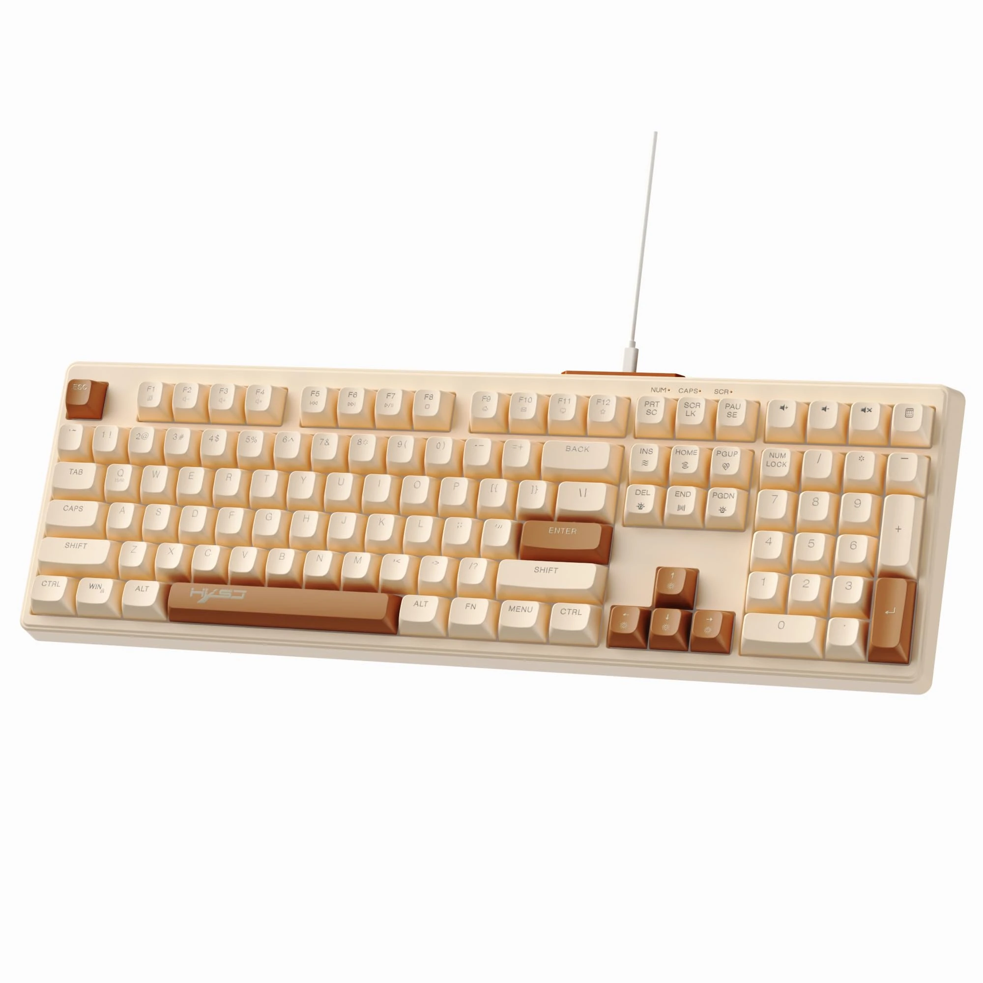 MAMBASNAKE V300 Retro 108 Key Wired Gaming Keyboard, Milk Tea Color, RGB Backlit, Full Size with Multimedia Keys, US Layout