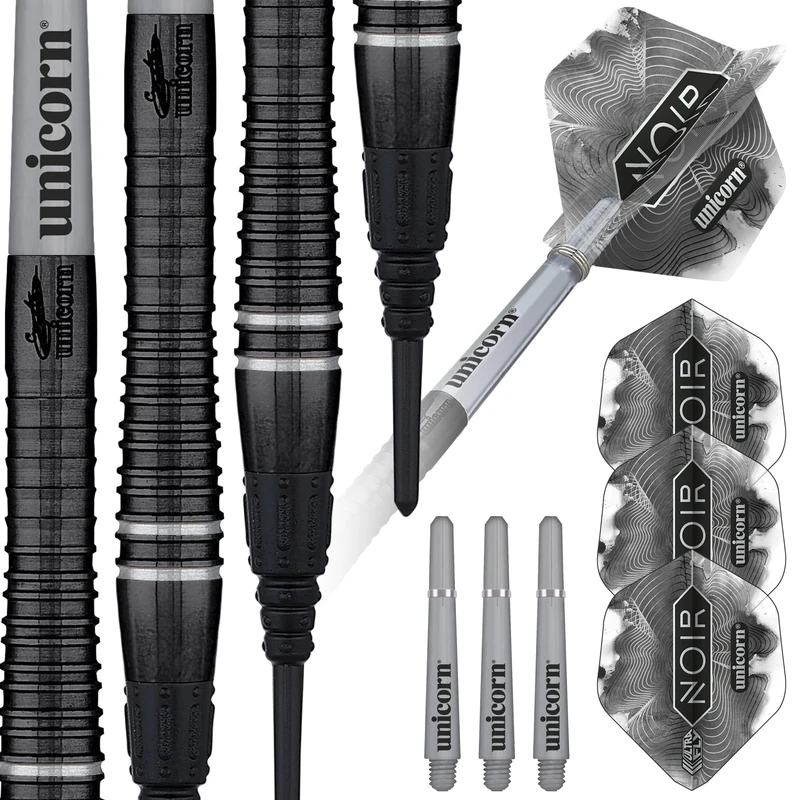 Unicorn Professional Darts Set | Gary 'The Flying Scotsman' Anderson Noir Phase 6 | 70% Tungsten Barrels with Black Titanium Coating | Soft Tip Epic Points | 18 g | Deluxe Presentation Box