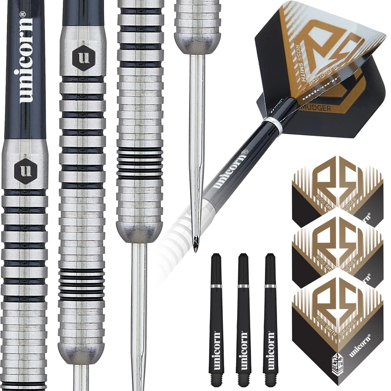 Unicorn Professional Darts Set | Ross 'Smudger' Smith | 80% Natural Tungsten Barrels with Laser Etched Logo Hallmark | Steel Tip | 24 g
