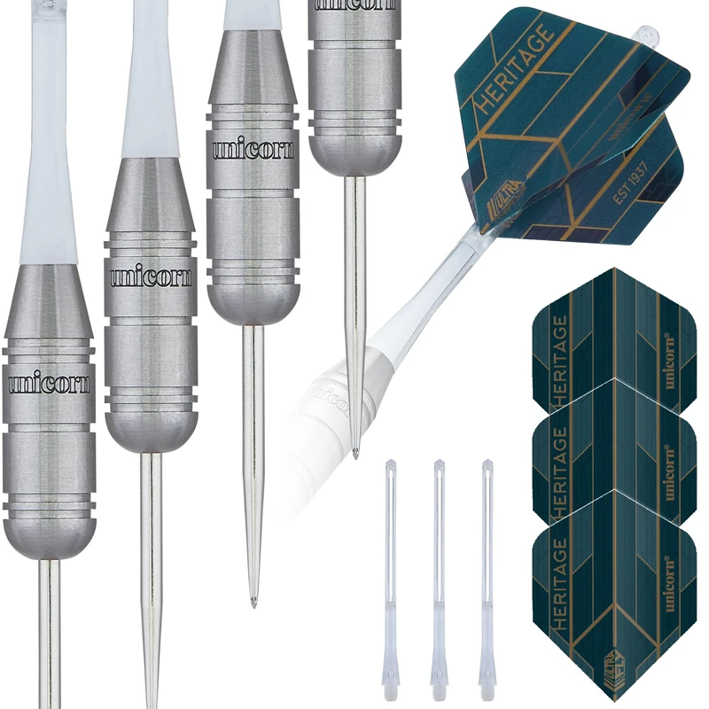 Unicorn Steel Tip Darts Set | Heritage Range Zippy 1981 | 80% Natural Tungsten Bull Nose Barrels with Laser Etched U Logo Hallmark | 25 g | Deluxe Presentation Box