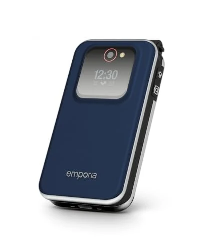 Emporia JOY Flip Mobile Phone, Ideal for the Elderly, Large 2.8" Screen, External Screen for Caller ID, 2MP Camera, Charging Cradle included, Unlocked. Easy to Use - Blueberry