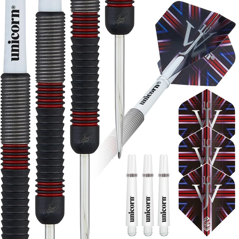 Unicorn Professional Darts Set | James 'The Machine' Wade | 80% Tungsten Barrels with Two-Tone Black Titanium Coating & Red Ring Accents | Steel Tip Volute Points | 22 g